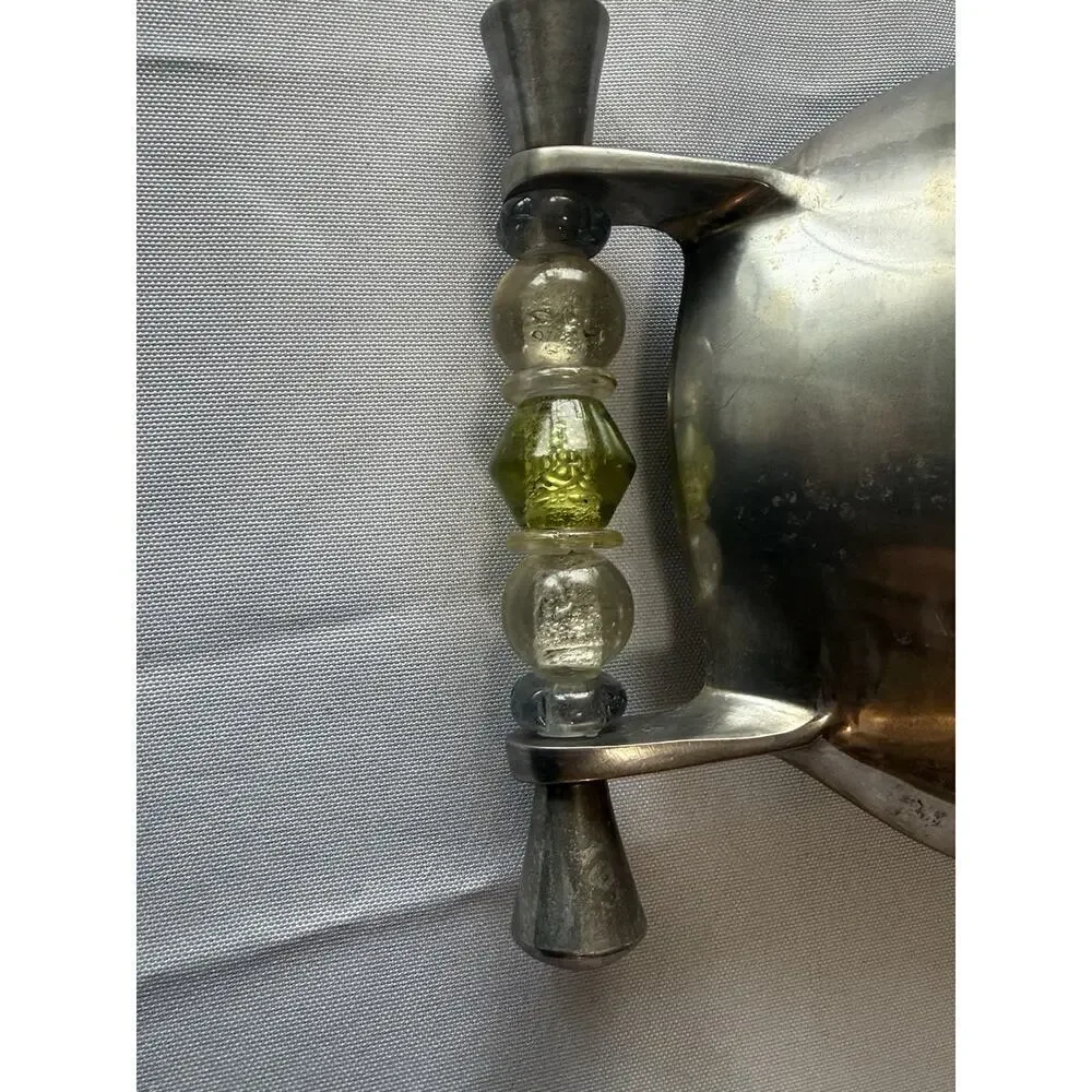Metal Serving Trinket Bowl W/ Boho Bead Handles 12.5